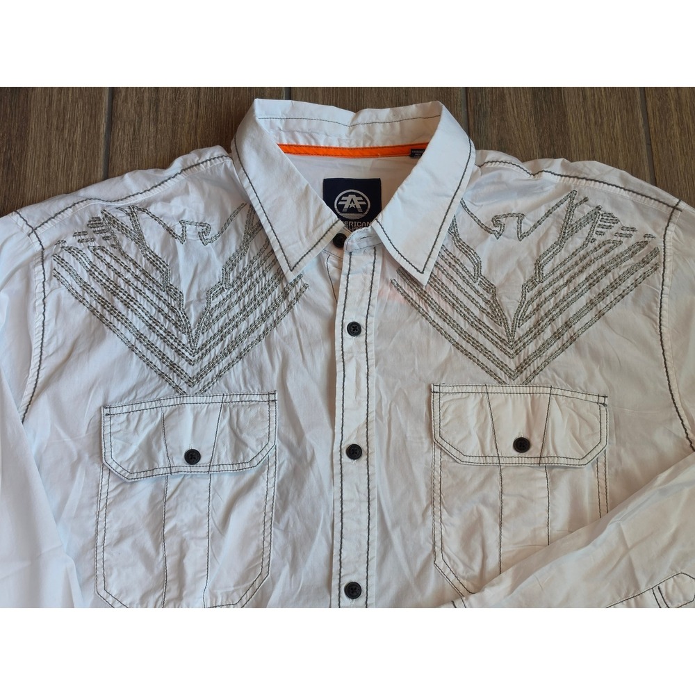 American Fighter Mens Existence Long Sleeve Woven Button Down Shirt White 2XL